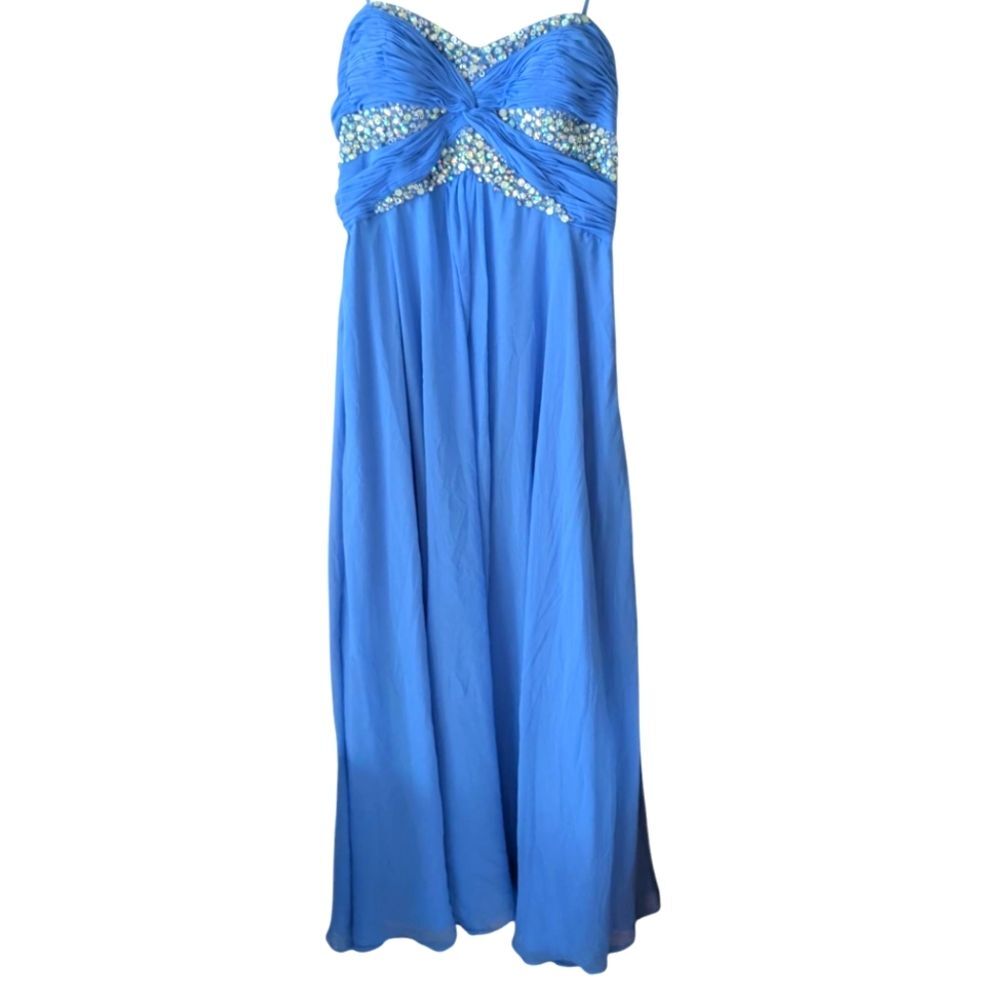 Night Moves Prom Collection Strapless‎ Periwinkle Beaded Sequin Gown Size 14W
